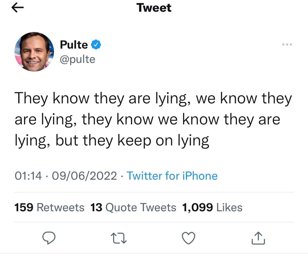 Bill Pulte on Twitter: "They know they are lying, we know they know, they know we know they know"