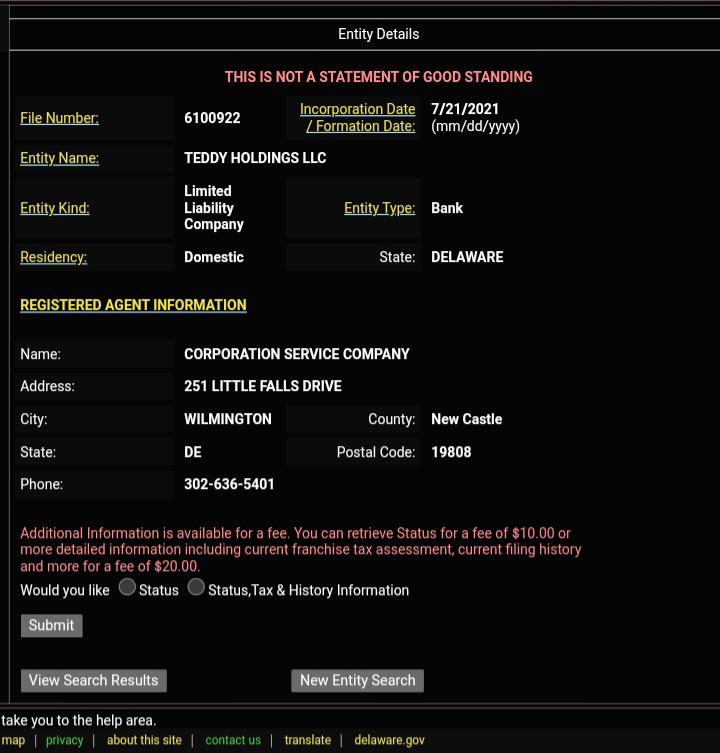 Could Teddy be a bank? Various legal trademarks and filings with "Teddy Holdings" have created good discussions.